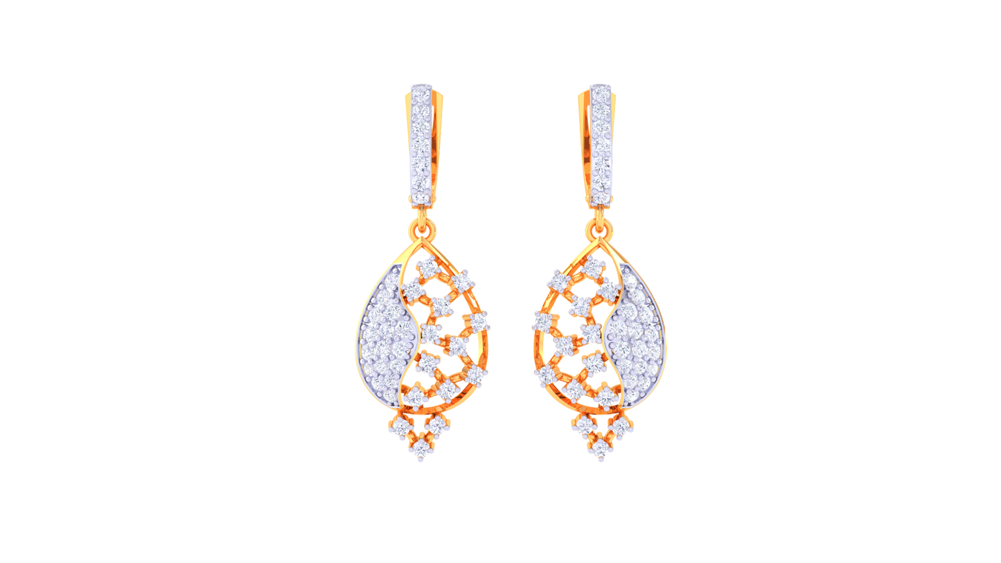 Vine Bloom Teardrop Hoop Earrings In Gold – 0.76 Ct Sparking Diamonds