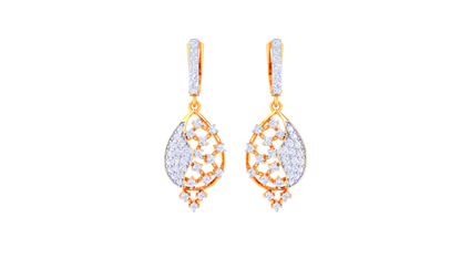 Vine Bloom Teardrop Hoop Earrings In Gold – 0.76 Ct Sparking Diamonds
