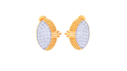 Dual Texture Oval Diamond Stud Earrings In Gold – 0.51 Ct Pave Set