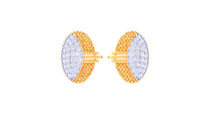 Dual Texture Oval Diamond Stud Earrings In Gold – 0.51 Ct Pave Set