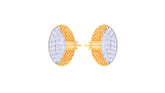 Dual Texture Oval Diamond Stud Earrings In Gold – 0.51 Ct Pave Set