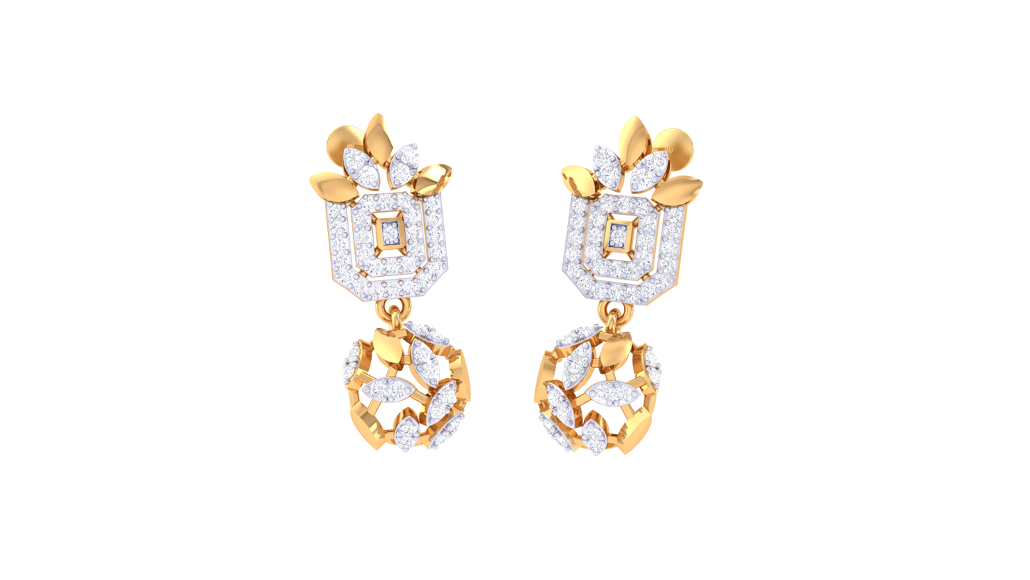Tulip Drop Cluster Earrings In Yellow Gold - 0.69 Ct Brilliantly Cut Round Diamonds