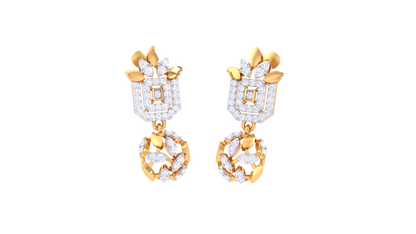 Tulip Drop Cluster Earrings In Yellow Gold - 0.69 Ct Brilliantly Cut Round Diamonds