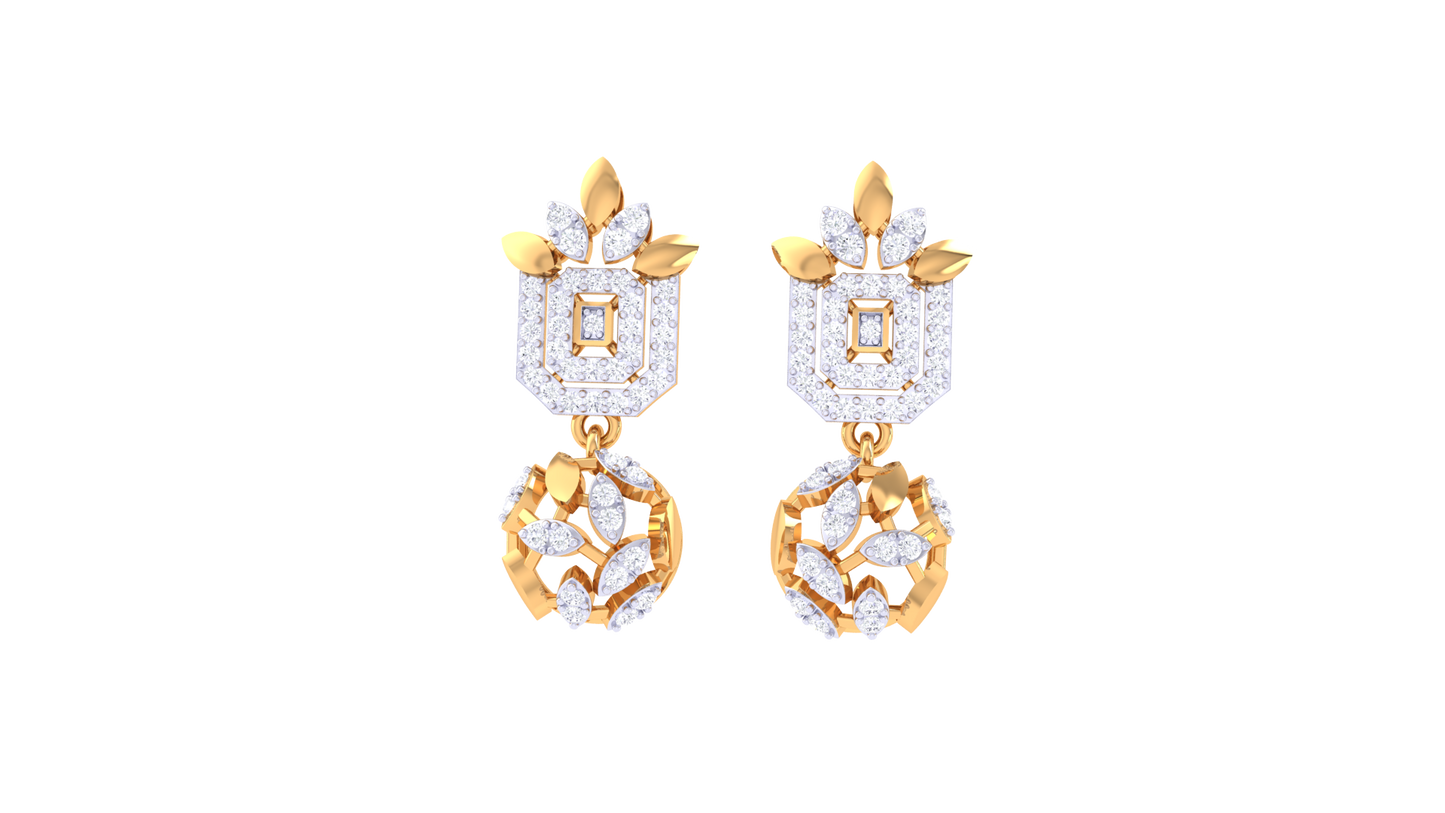 Tulip Drop Cluster Earrings In Yellow Gold - 0.69 Ct Brilliantly Cut Round Diamonds