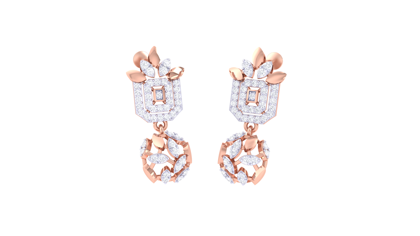 Tulip Drop Cluster Earrings In Yellow Gold - 0.69 Ct Brilliantly Cut Round Diamonds