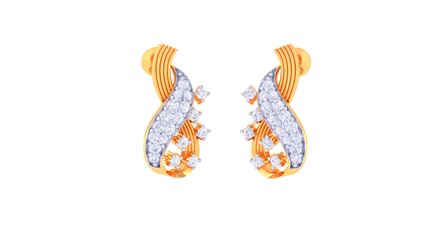 Floral Swirl Teardrop Earrings In Gold - 0.31 Ct Brilliant Diamond