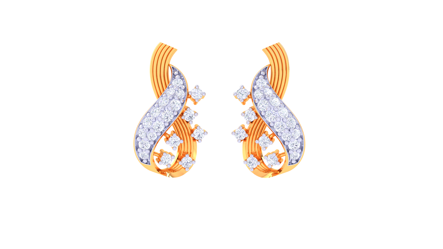 Floral Swirl Teardrop Earrings In Gold - 0.31 Ct Brilliant Diamond