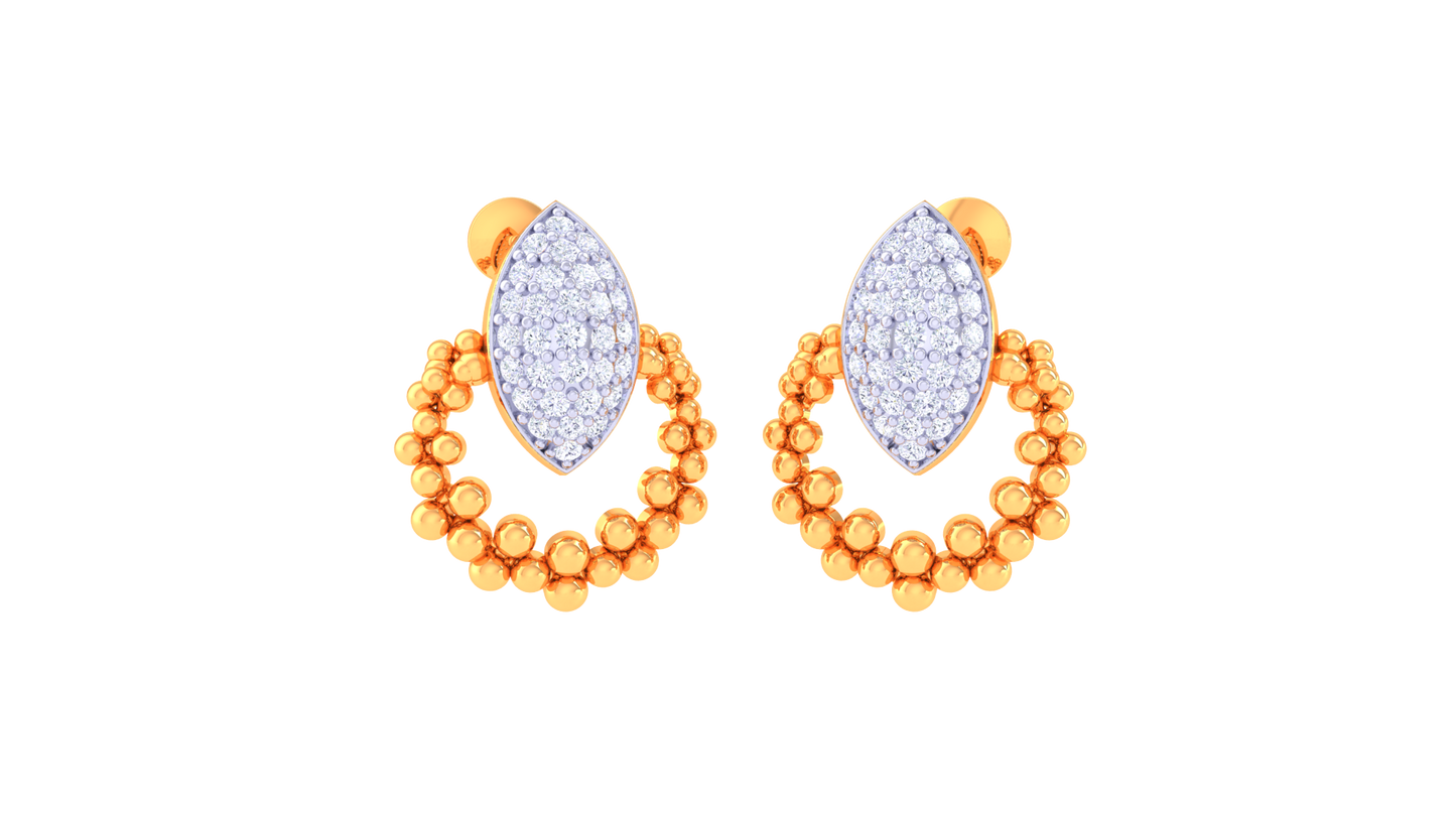 Marquise Top Beaded stud Earrings In Gold - 0.41 Ct Diamond Accents