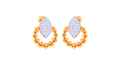 Marquise Top Beaded stud Earrings In Gold - 0.41 Ct Diamond Accents