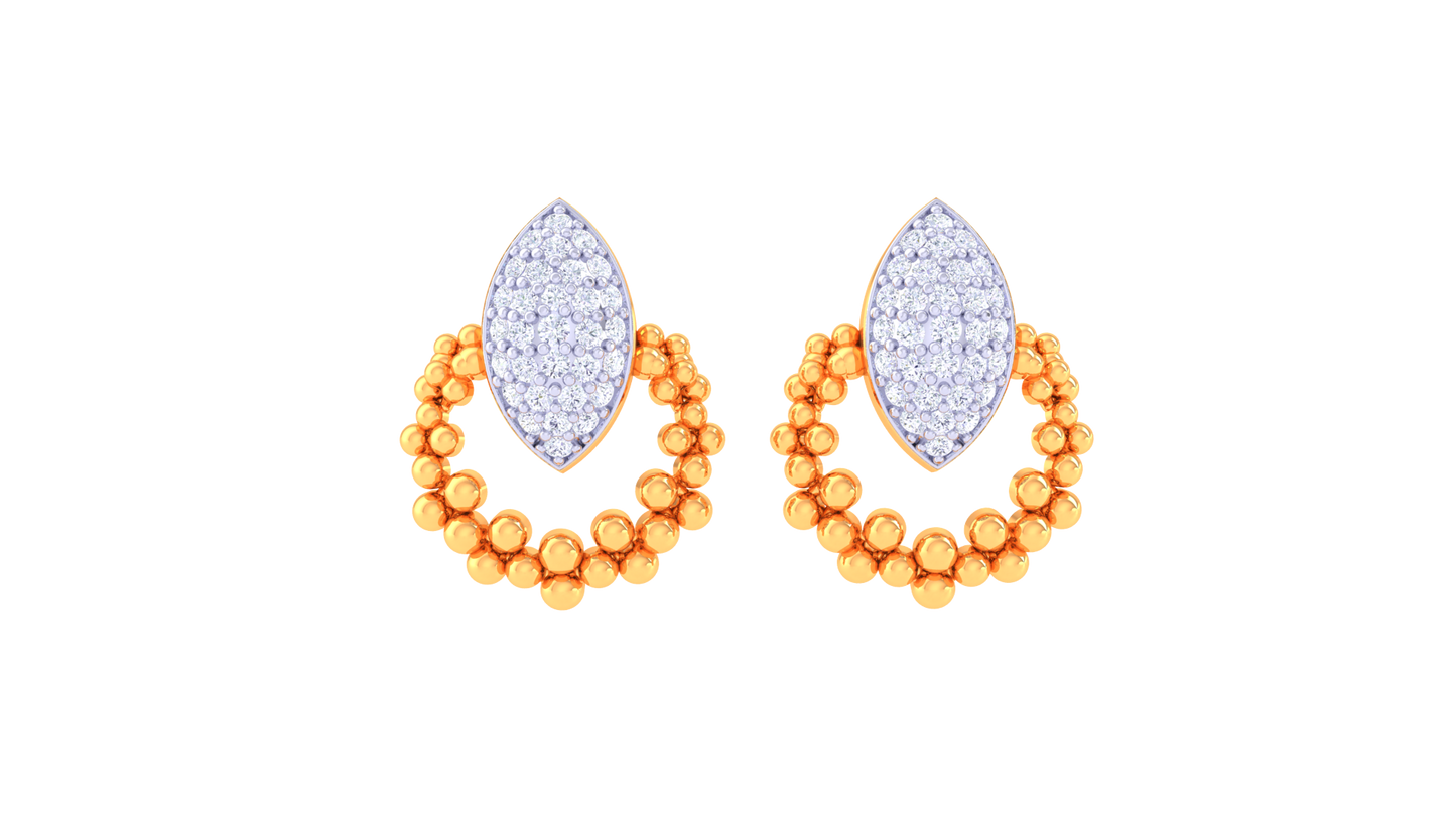 Marquise Top Beaded stud Earrings In Gold - 0.41 Ct Diamond Accents