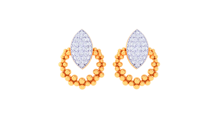 Marquise Top Beaded stud Earrings In Gold - 0.41 Ct Diamond Accents