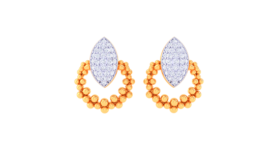 Marquise Top Beaded stud Earrings In Gold - 0.41 Ct Diamond Accents