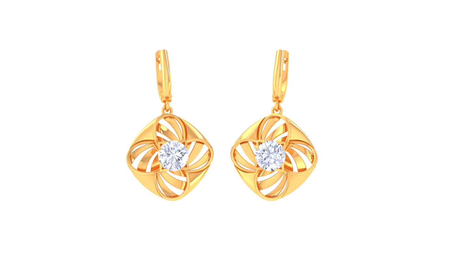 Floral Square Rose Gold Hoop Earrings -  0.64 Ct Radiant Diamond