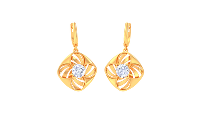 Floral Square Rose Gold Hoop Earrings -  0.64 Ct Radiant Diamond