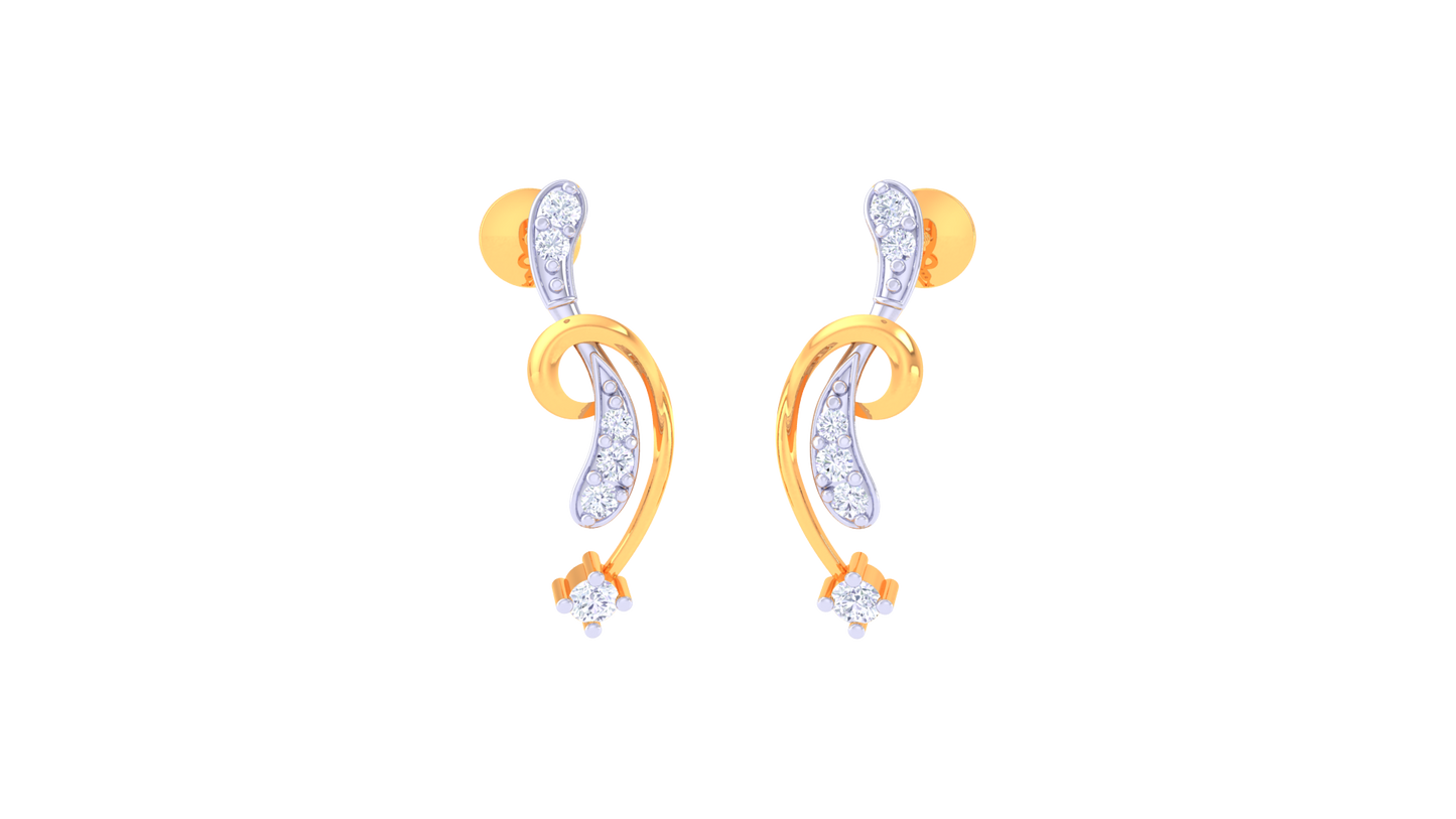 Floral Swirl Stud Earrings In Yellow Gold - 0.11 Ct Diamond Embellishments