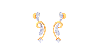 Floral Swirl Stud Earrings In Yellow Gold - 0.11 Ct Diamond Embellishments