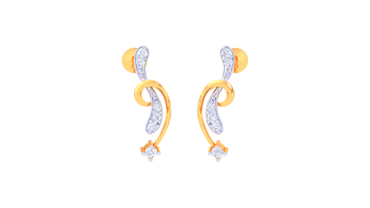 Floral Swirl Stud Earrings In Yellow Gold - 0.11 Ct Diamond Embellishments