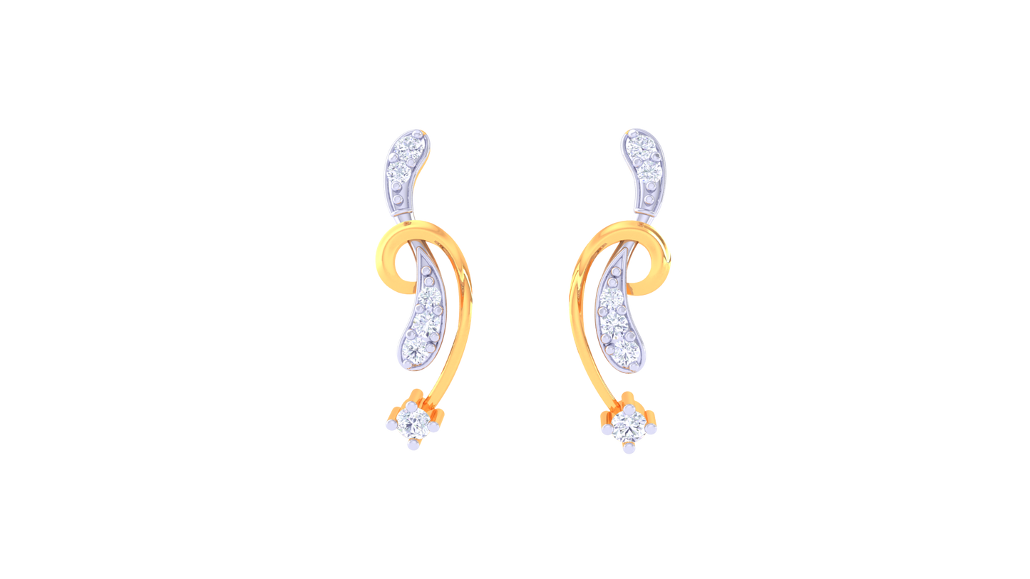 Floral Swirl Stud Earrings In Yellow Gold - 0.11 Ct Diamond Embellishments