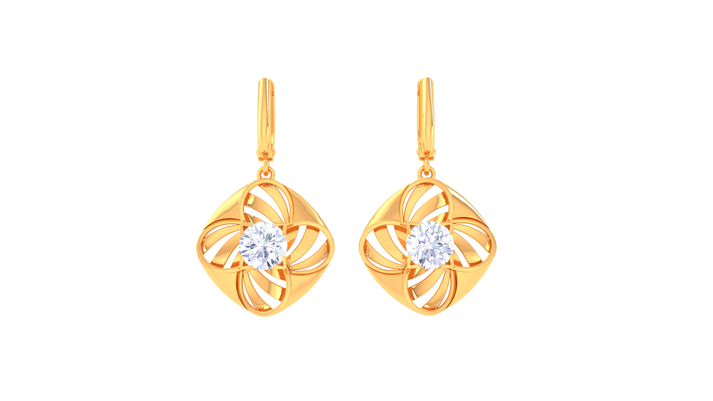 Floral Square Rose Gold Hoop Earrings -  0.64 Ct Radiant Diamond