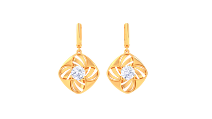 Floral Square Rose Gold Hoop Earrings -  0.64 Ct Radiant Diamond