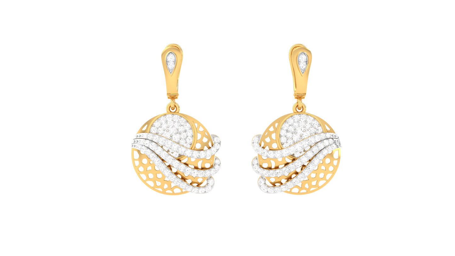 Wave Orbit Hoop Earrings In Yellow Gold - 1.19 Ct Round Shaped Diamonds