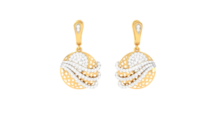 Wave Orbit Hoop Earrings In Yellow Gold - 1.19 Ct Round Shaped Diamonds