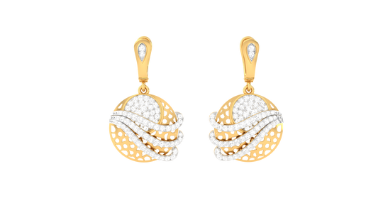 Wave Orbit Hoop Earrings In Yellow Gold - 1.19 Ct Round Shaped Diamonds