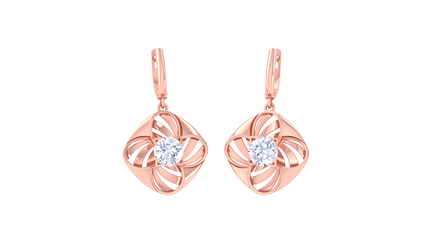 Floral Square Rose Gold Hoop Earrings -  0.64 Ct Radiant Diamond