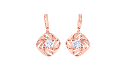 Floral Square Rose Gold Hoop Earrings -  0.64 Ct Radiant Diamond