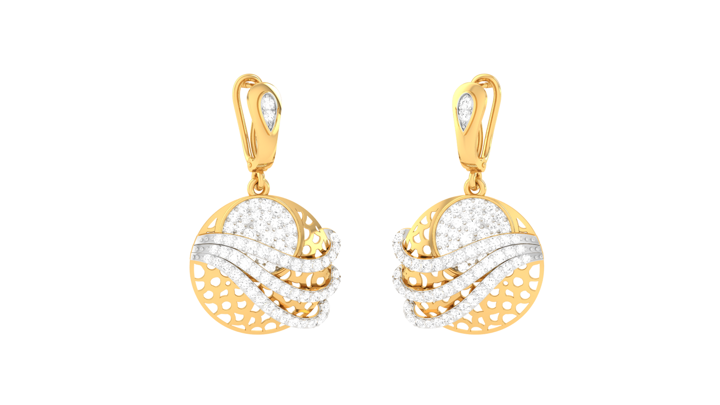 Wave Orbit Hoop Earrings In Yellow Gold - 1.19 Ct Round Shaped Diamonds