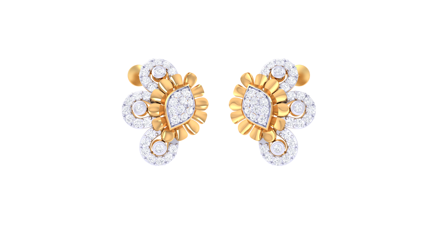 Gold Halo Bloom Stud Earrings - 0.54 Ct Sparkling Round Diamonds