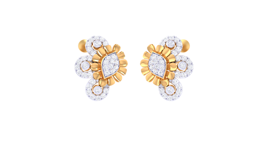 Gold Halo Bloom Stud Earrings - 0.54 Ct Sparkling Round Diamonds