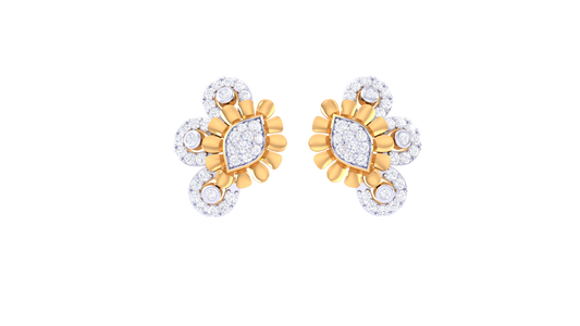 Gold Halo Bloom Stud Earrings - 0.54 Ct Sparkling Round Diamonds