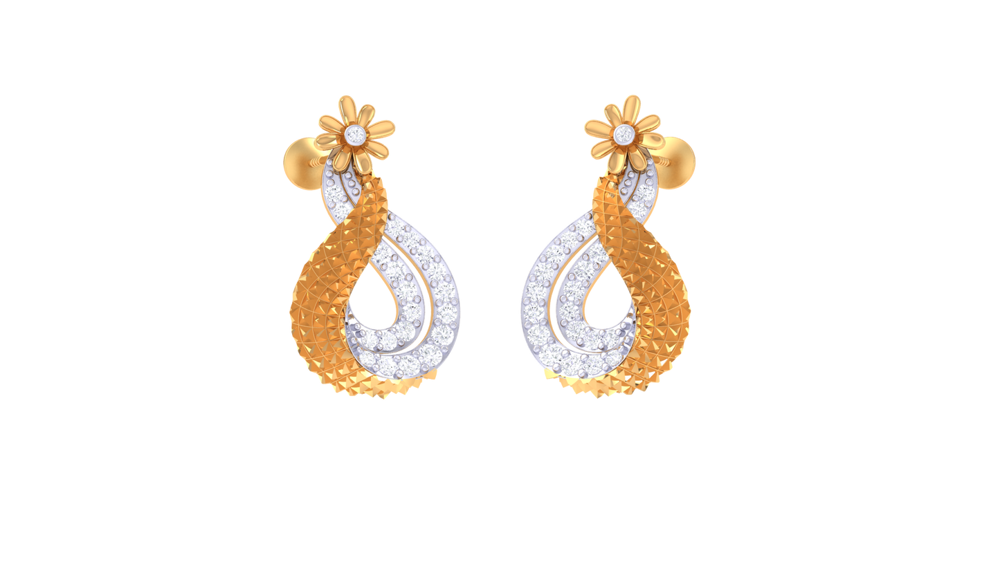Blooming Twists Spark Drop Earring In Yellow Gold - 0.30 Ct Sparkling Round Diamonds