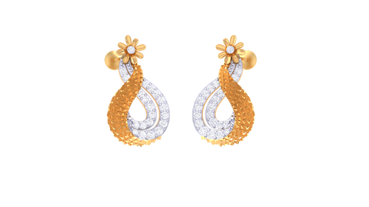 Blooming Twists Spark Drop Earring In Yellow Gold - 0.30 Ct Sparkling Round Diamonds