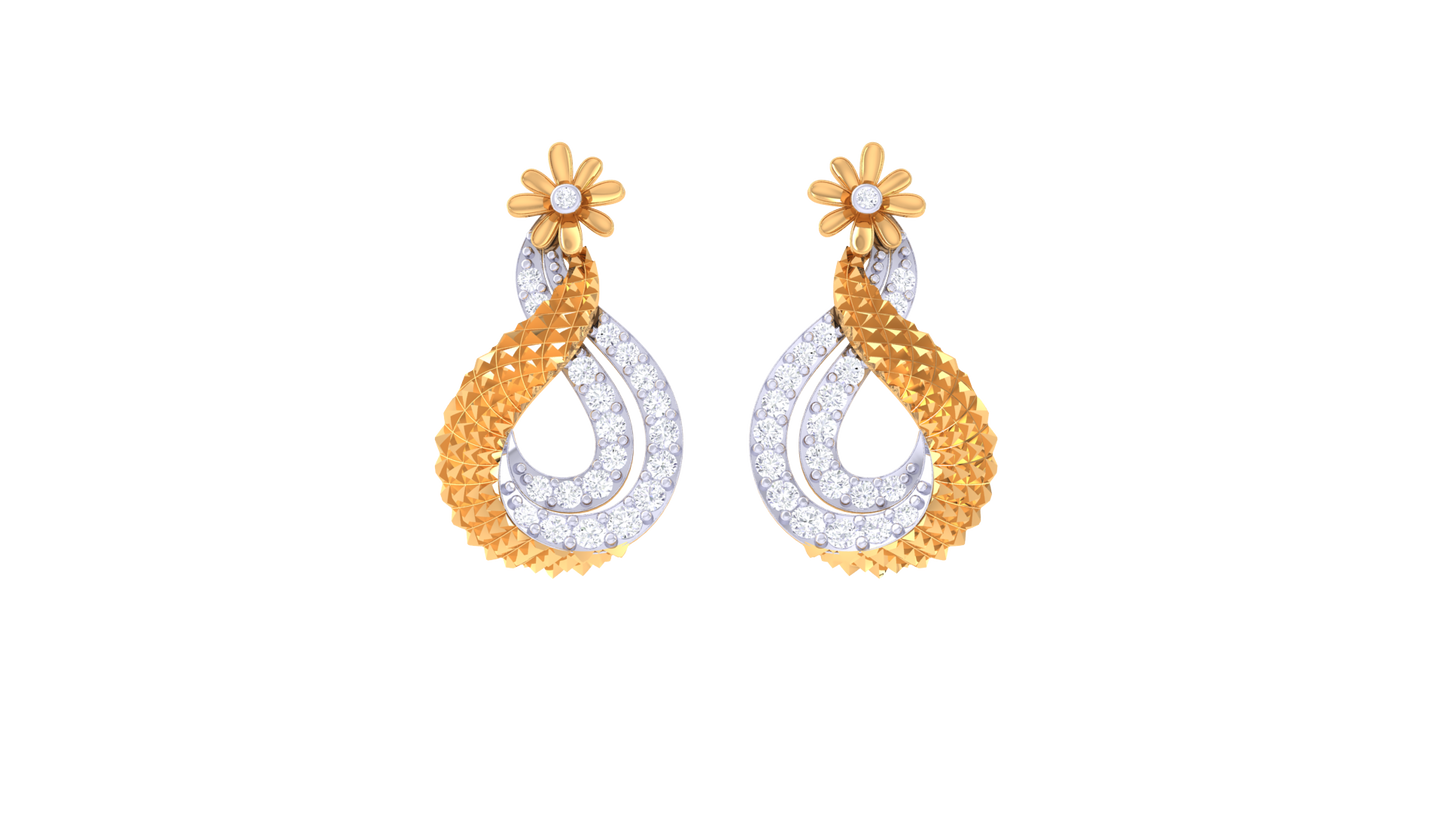 Blooming Twists Spark Drop Earring In Yellow Gold - 0.30 Ct Sparkling Round Diamonds