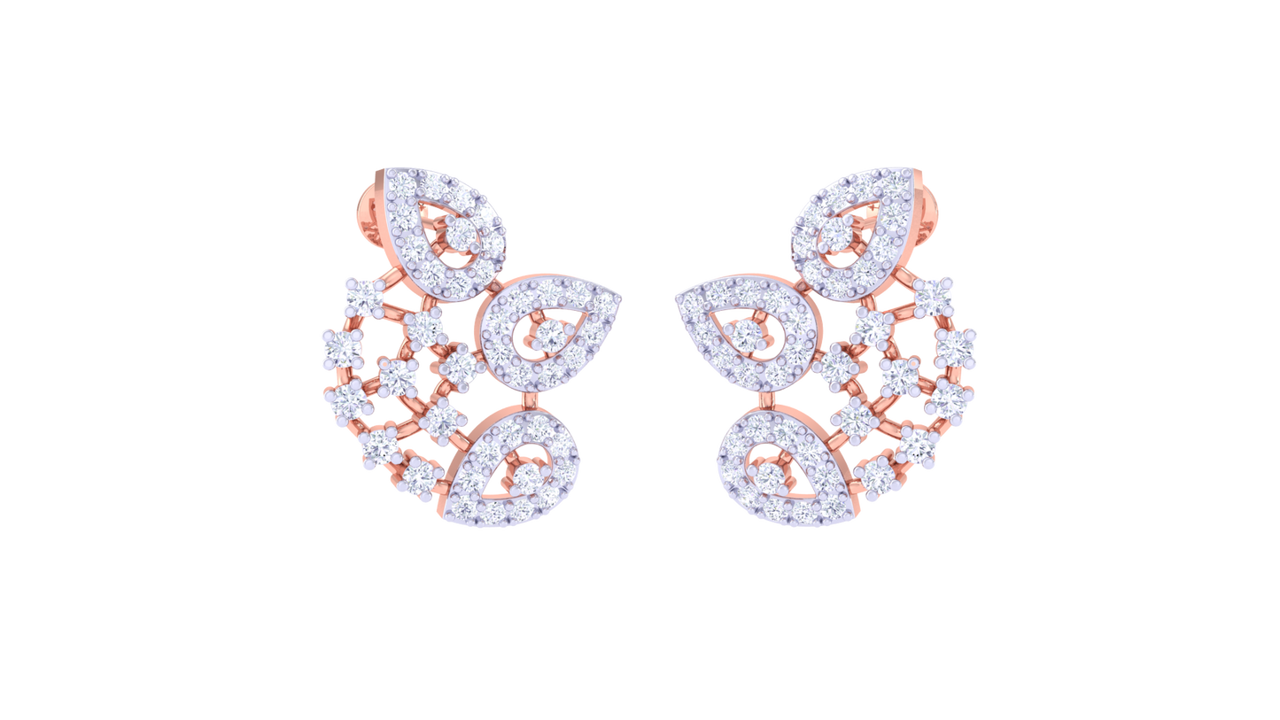 Floral Arc Motif Gold Stud Earrings - 0.90 Ct Dazzling Diamond