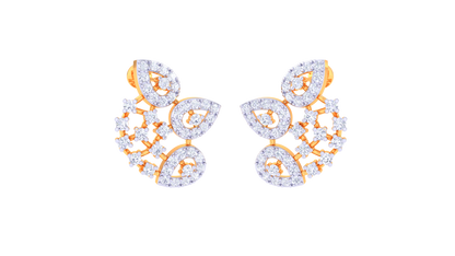 Floral Arc Motif Gold Stud Earrings - 0.90 Ct Dazzling Diamond