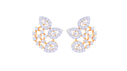 Floral Arc Motif Gold Stud Earrings - 0.90 Ct Dazzling Diamond