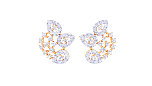 Floral Arc Motif Gold Stud Earrings - 0.90 Ct Dazzling Diamond