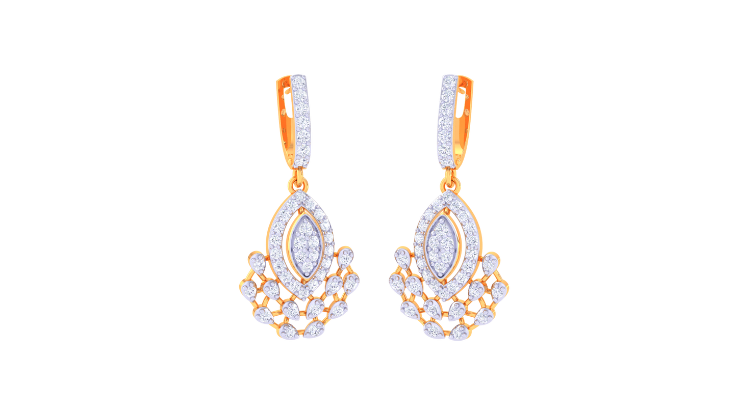 Teardrop Cluster Gold Hoop Earrings - 0.75 Ct Sparkling Diamonds