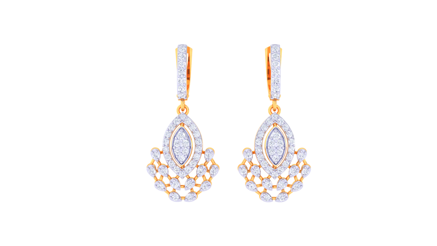 Teardrop Cluster Gold Hoop Earrings - 0.75 Ct Sparkling Diamonds