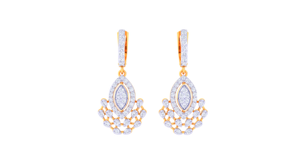 Teardrop Cluster Gold Hoop Earrings - 0.75 Ct Sparkling Diamonds