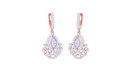 Teardrop Cluster Gold Hoop Earrings - 0.75 Ct Sparkling Diamonds