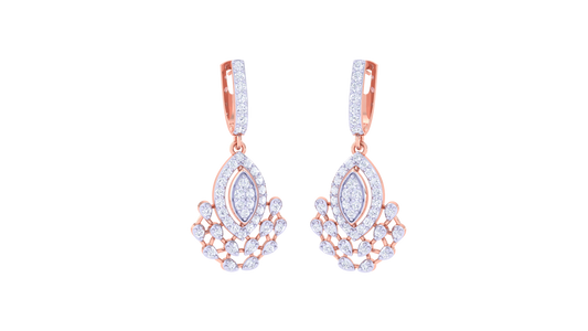 Teardrop Cluster Gold Hoop Earrings - 0.75 Ct Sparkling Diamonds