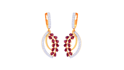 Curved Radiance Ruby Hoop Earrings In Gold - 1.07 Ct Diamond Cluster