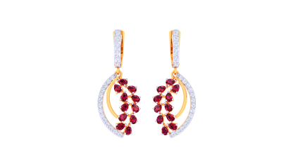 Curved Radiance Ruby Hoop Earrings In Gold - 1.07 Ct Diamond Cluster