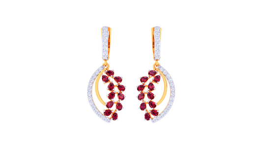 Curved Radiance Ruby Hoop Earrings In Gold - 1.07 Ct Diamond Cluster