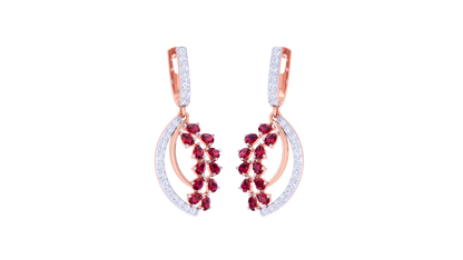 Curved Radiance Ruby Hoop Earrings In Gold - 1.07 Ct Diamond Cluster
