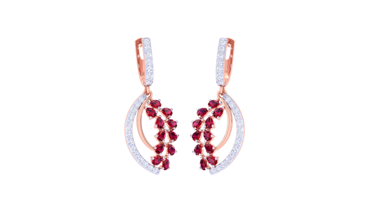 Curved Radiance Ruby Hoop Earrings In Gold - 1.07 Ct Diamond Cluster